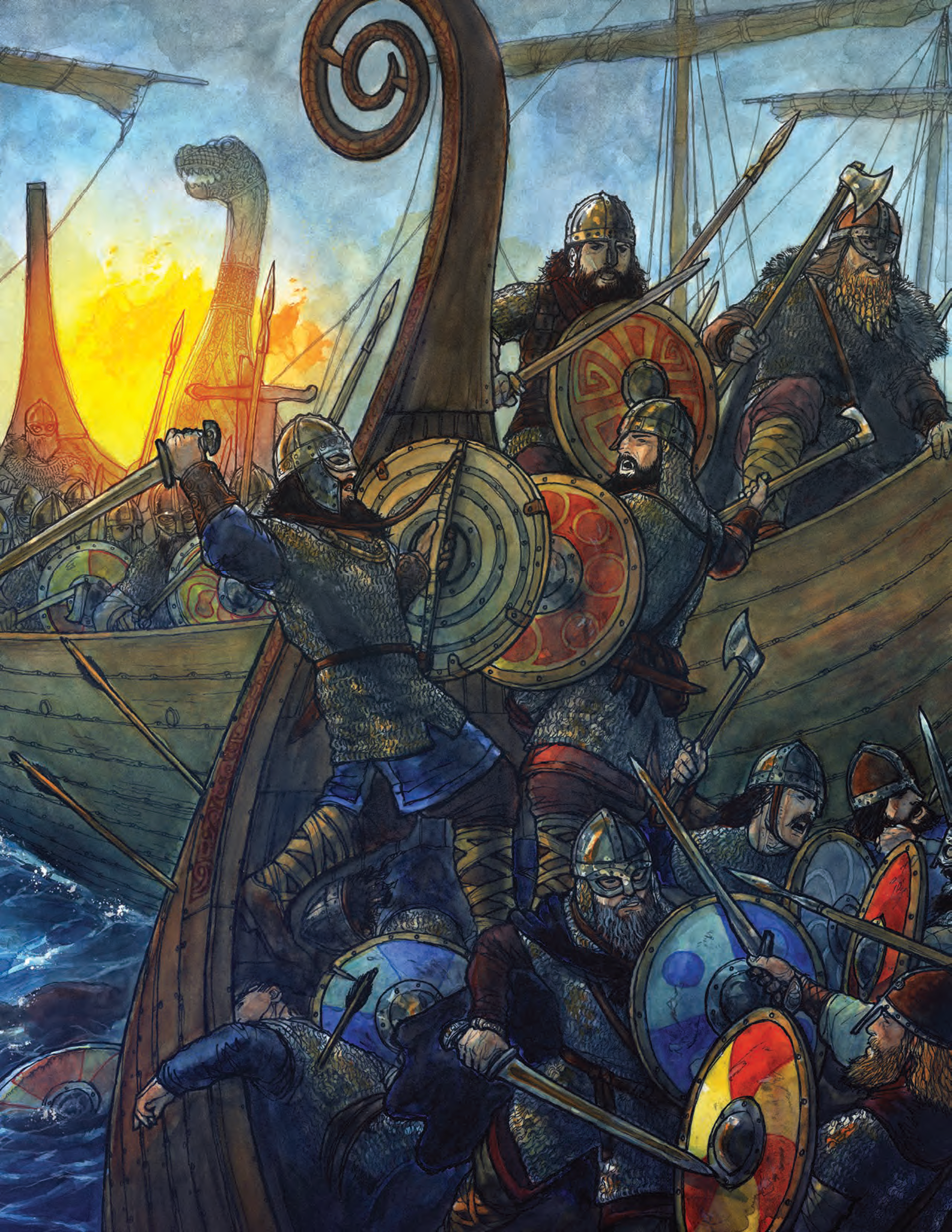 Vikings fighting in a boat